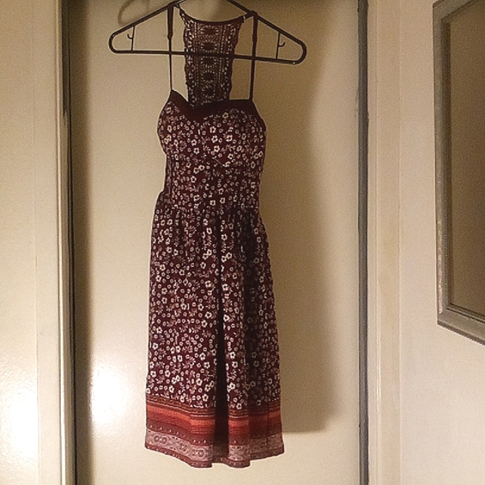 Xhilaration burgundy with white flowers size xs dress